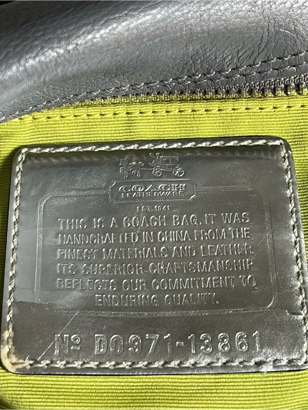 Coach Gray 🩶💚 Lime Signature Satchel with Leather Trim, EUC Y2K - Picture 3 of 7
